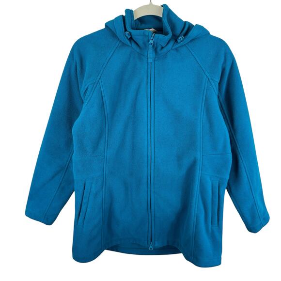Duluth Trading Co. Shoreline Blue Teal Fleece Full Double Zipper Hooded Jacket S - Picture 1 of 8